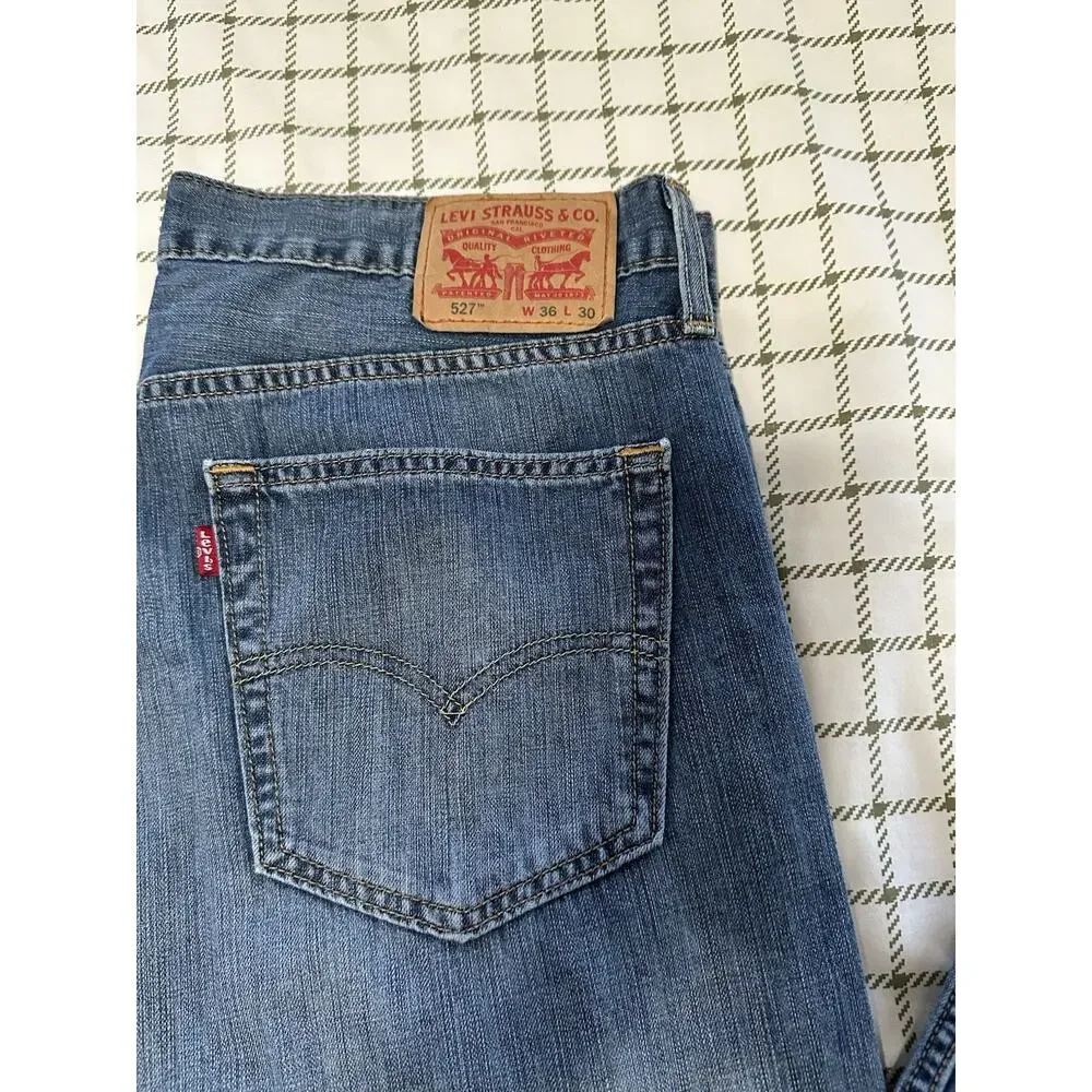 Levis Jeans Mens 36x30 Blue 527 Bootcut American Western Medium Wash Denim